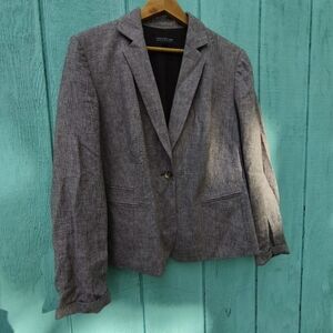 Jones New York Linen Blend One Button Blazer sz 16W Brown Coastal Office Mature